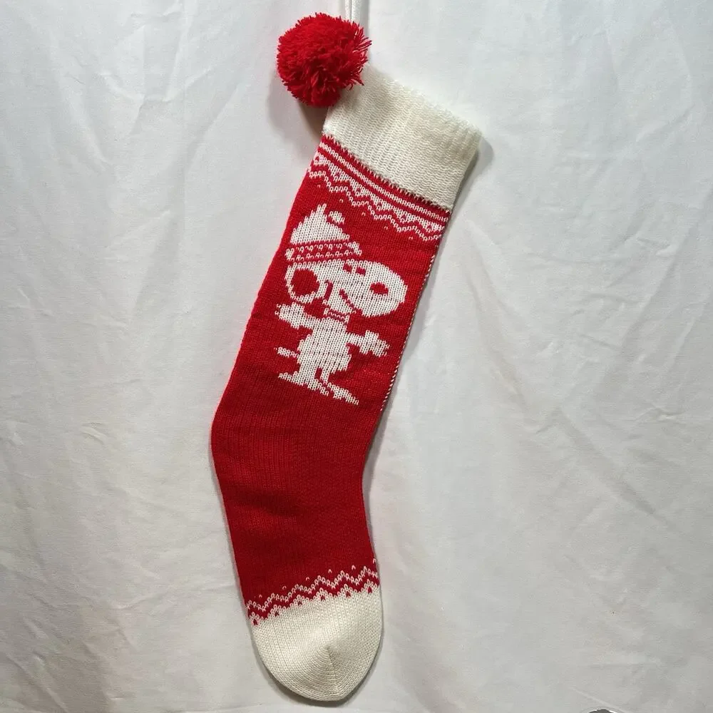 Vintage 1958 Hallmark Peanuts Snoopy Knit Christmas Stocking Red & White Pom Pom